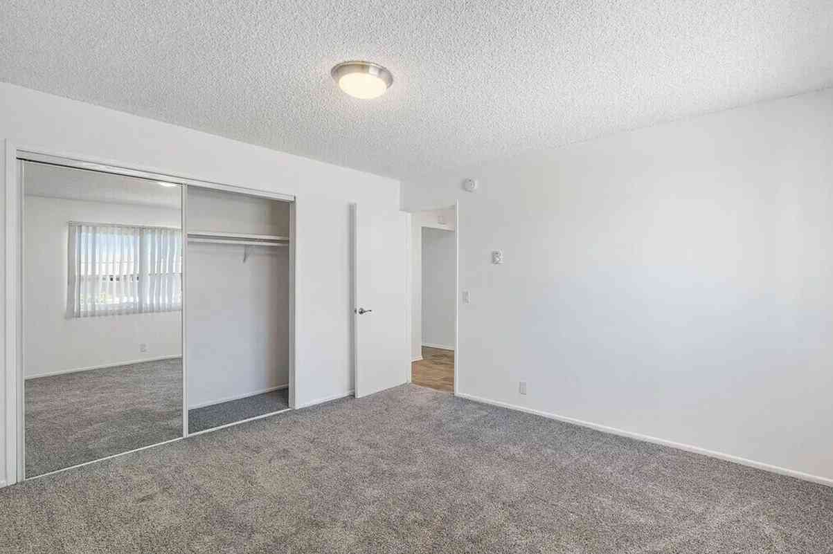 bright bedroom layout with closet space